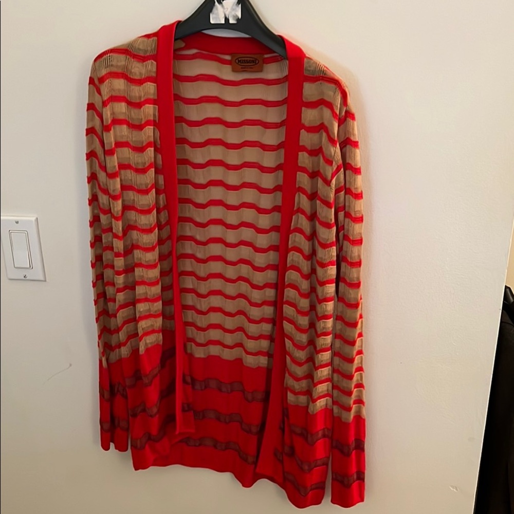 Women's Missoni Striped Sweater Cardigan - Red and Tan